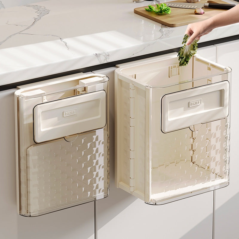 Kitchen Transparent Wall-mounted Trash Bin Storage Barrel Hanging Foldable Trash Bucket Convenient, Practical and Space-saving Zyloraglobal