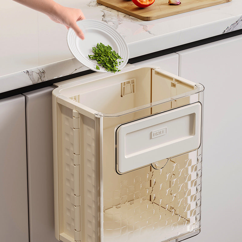 Kitchen Transparent Wall-mounted Trash Bin Storage Barrel Hanging Foldable Trash Bucket Convenient, Practical and Space-saving Zyloraglobal