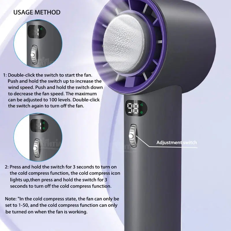 Portable Handheld Turbo Fan with Semiconductor Refrigeration 3000mAh Battery Wind Speeds Adjustable fan – Stay Ice Cool Anywhere, Anytime! Zyloraglobal