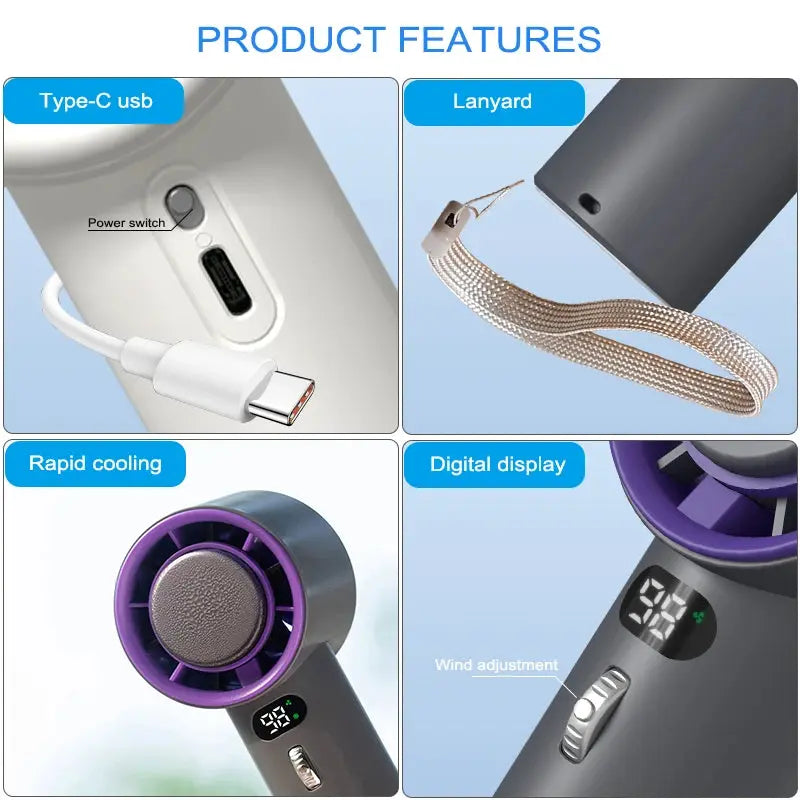 Portable Handheld Turbo Fan with Semiconductor Refrigeration 3000mAh Battery Wind Speeds Adjustable fan – Stay Ice Cool Anywhere, Anytime! Zyloraglobal
